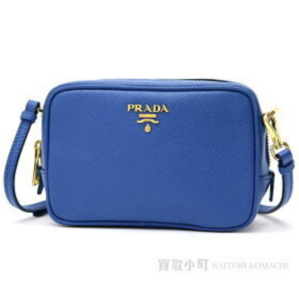Prada Saffiano Metal Logo Pochette Calfskin shoulder smartphone camera AZZURRO